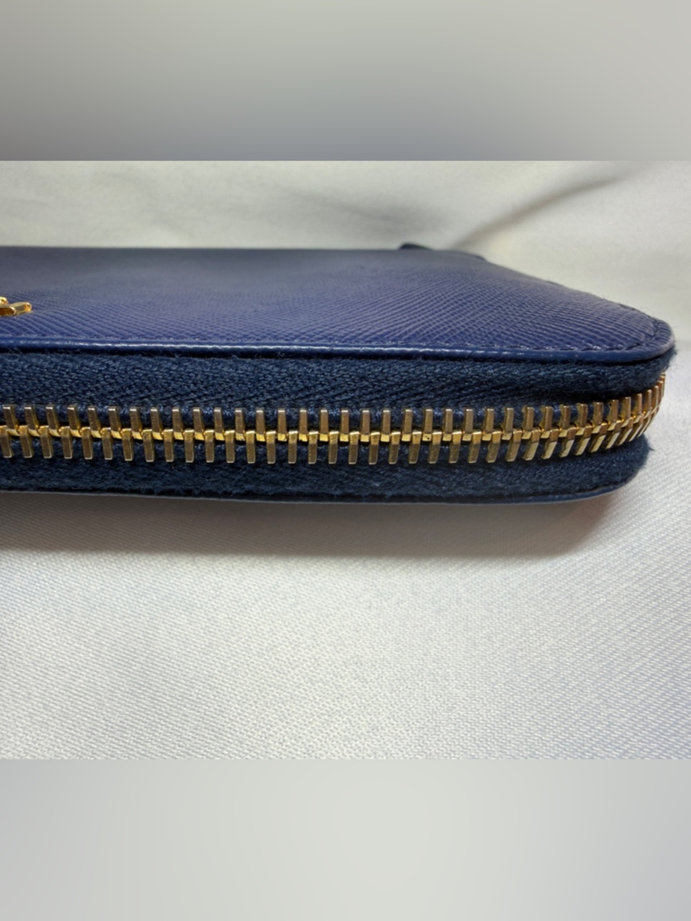 Prada Navy Saffiano Zip Wallet with Gold Logo - Picture 6 of 9